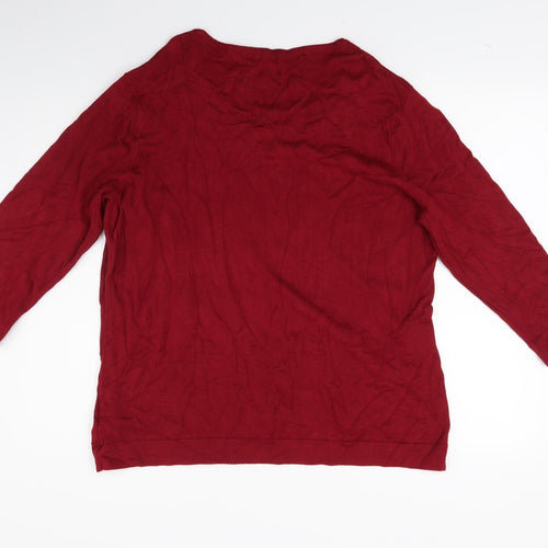 BM Womens Red Floral Knit Cardigan Jumper Size L