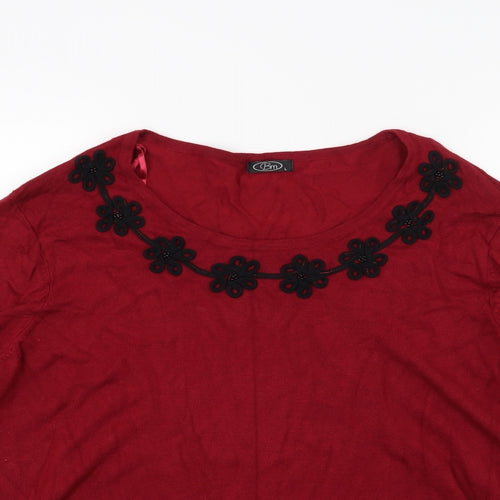 BM Womens Red Floral Knit Cardigan Jumper Size L