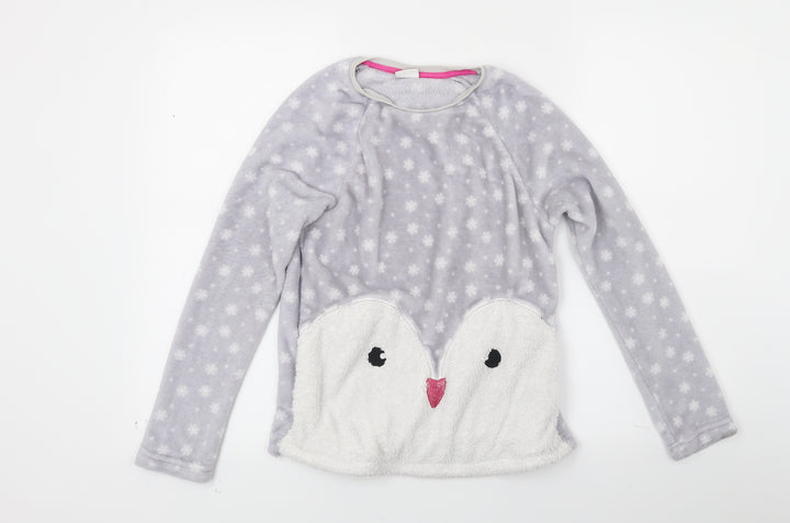F&F Girls Grey  Fleece Top Pyjama Top Size 11-12 Years  - Owl Print
