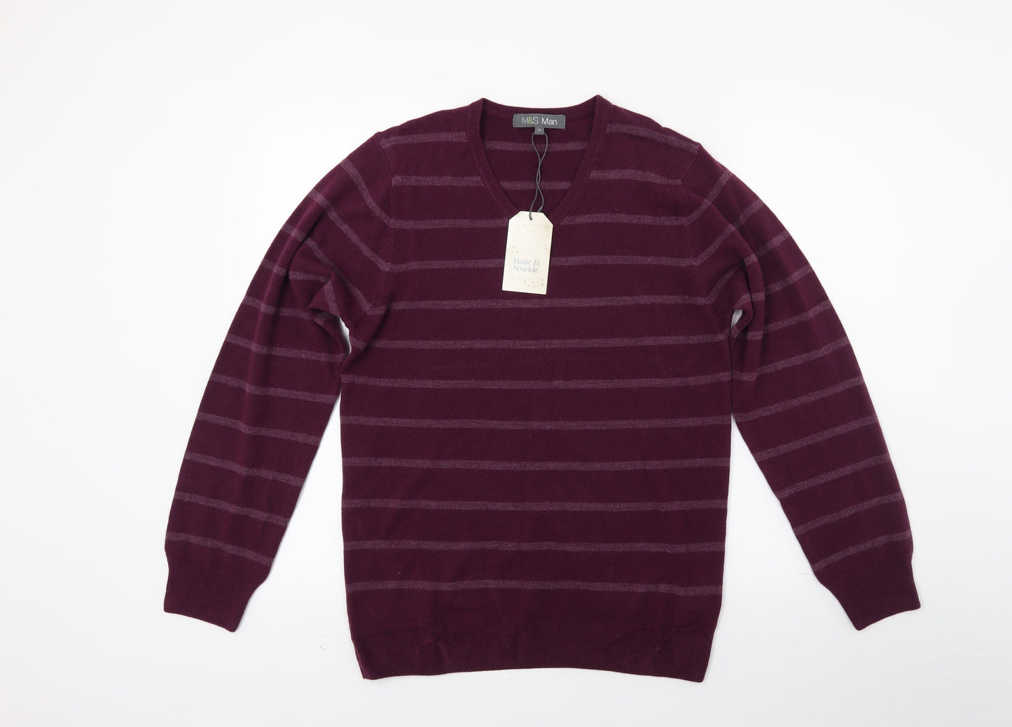 Marks and Spencer Mens Purple Striped Knit Pullover Jumper Size S