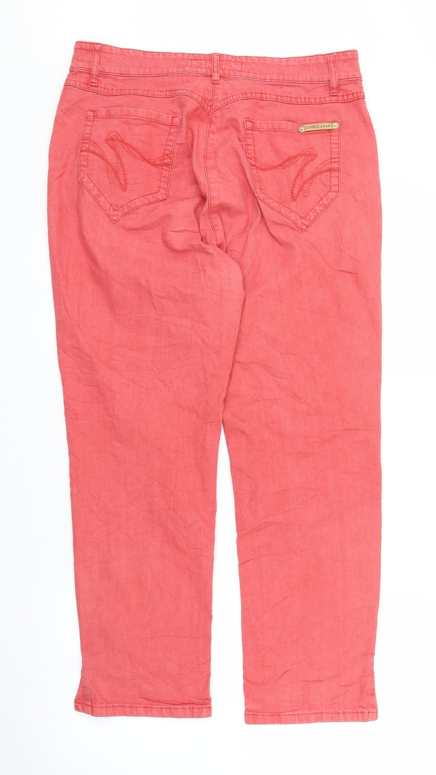 ZERRES Womens Red  Denim Cropped Jeans Size 16 L24 in