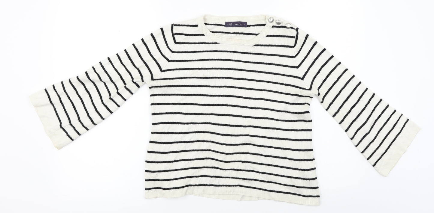 Marks and Spencer  Womens White Striped  Pullover Jumper Size 10
