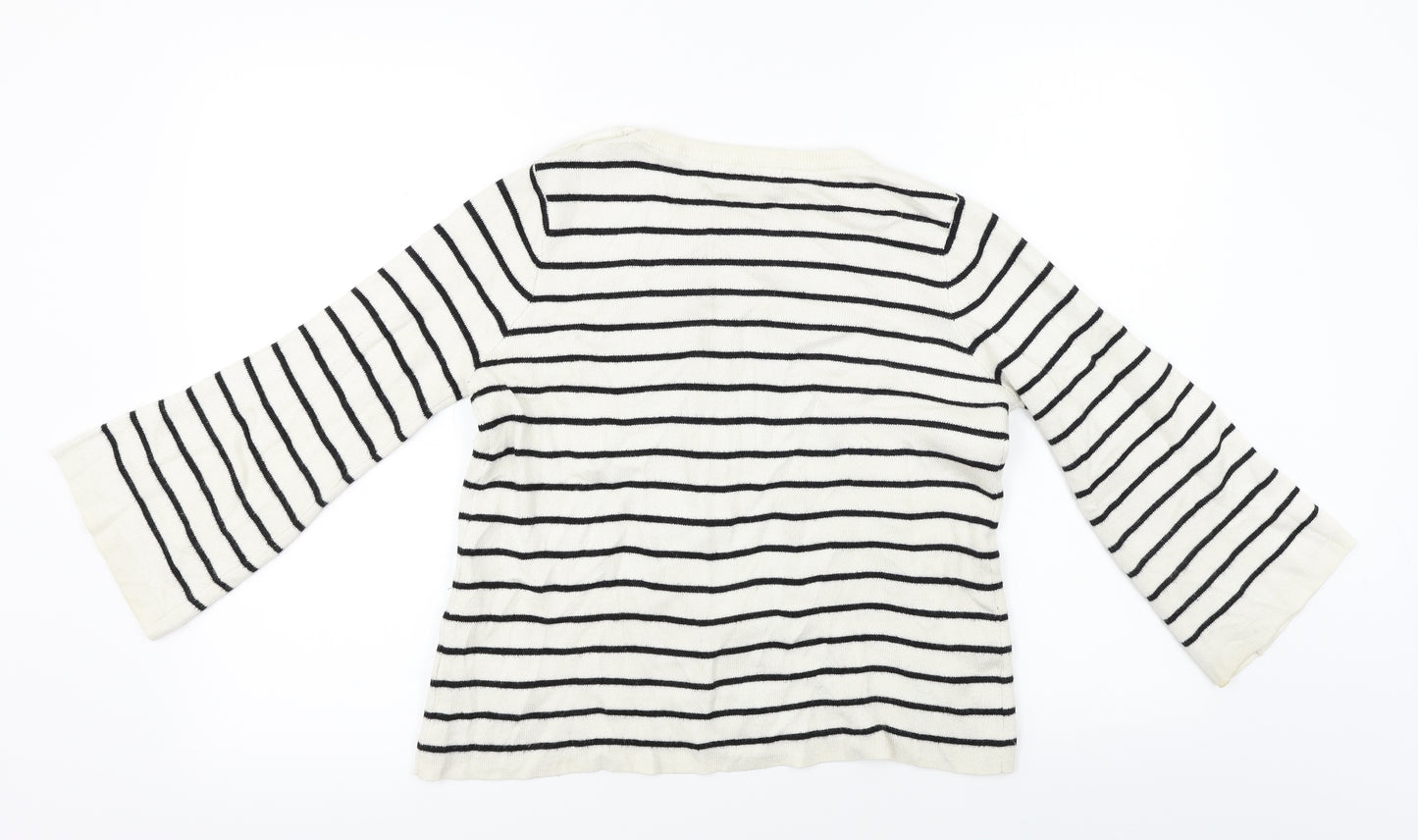 Marks and Spencer  Womens White Striped  Pullover Jumper Size 10