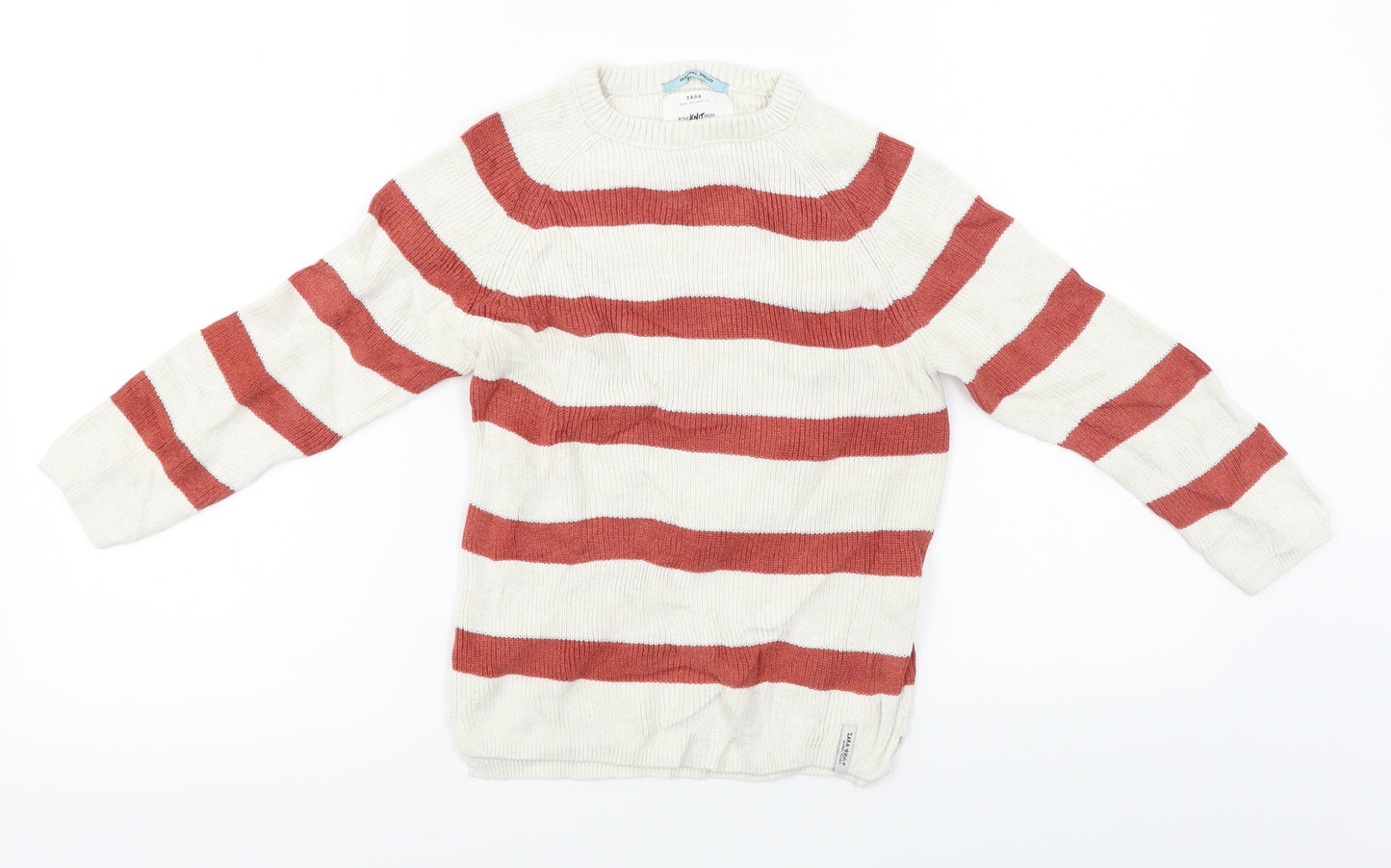 Zara  Girls White Striped  Pullover Jumper Size 7 Years