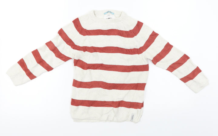 Zara  Girls White Striped  Pullover Jumper Size 7 Years