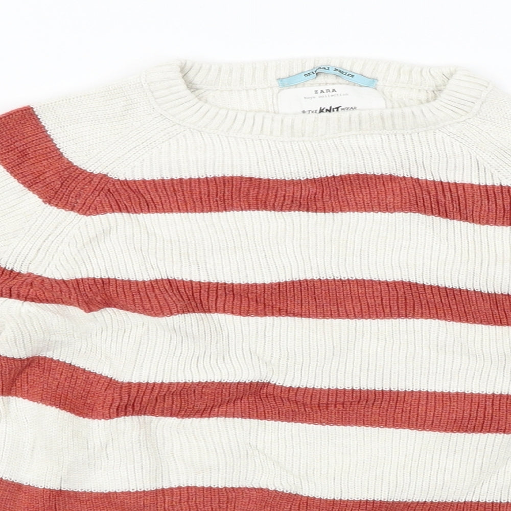 Zara  Girls White Striped  Pullover Jumper Size 7 Years