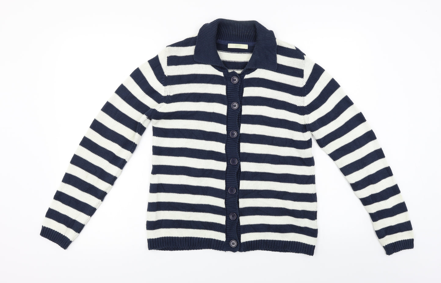 Marks and Spencer  Womens White Striped  Cardigan Jumper Size 12