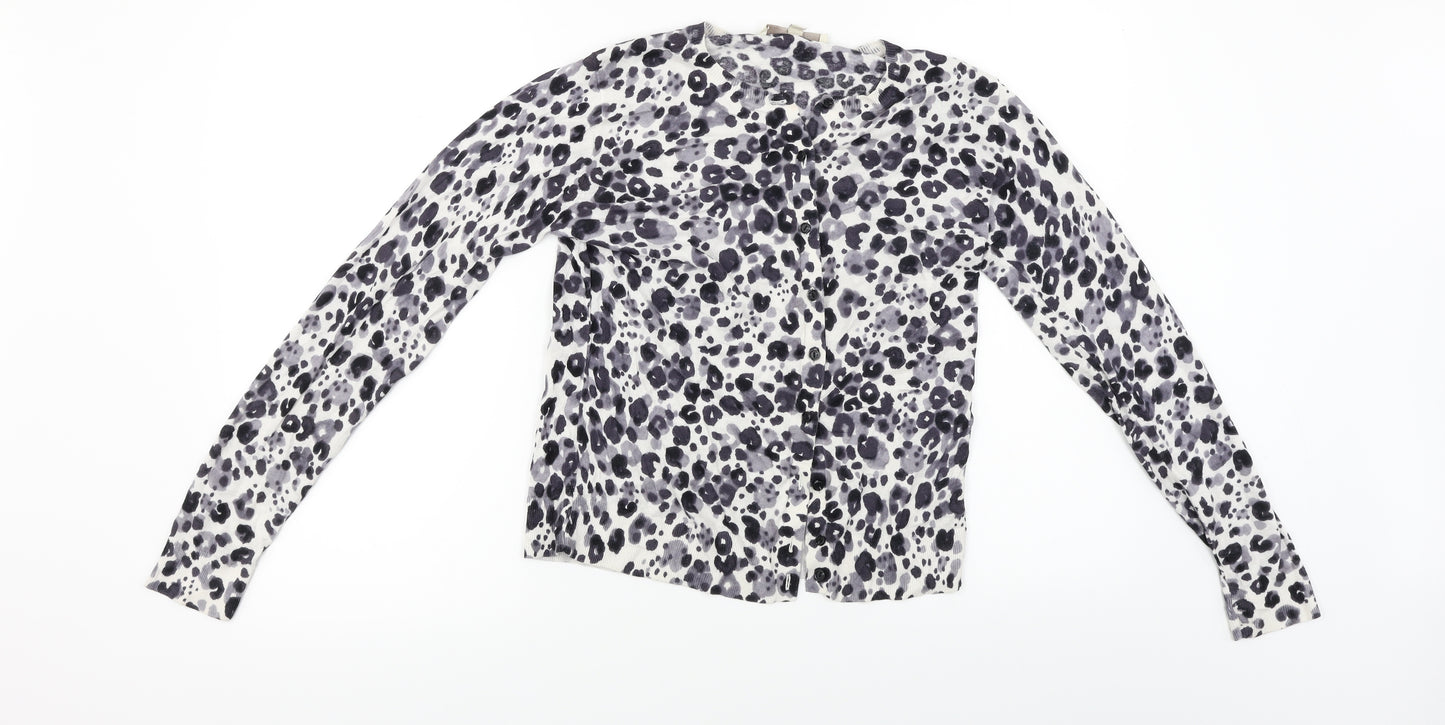 LOFT  Womens White Animal Print  Cardigan Jumper Size M