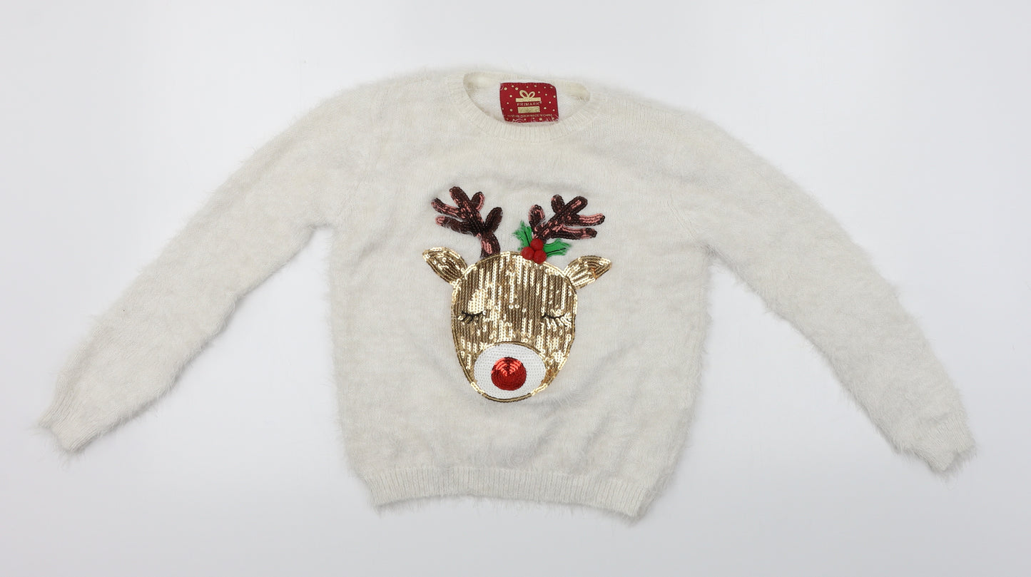 Primark  Girls White   Pullover Jumper Size 11-12 Years  - Christmas Jumper