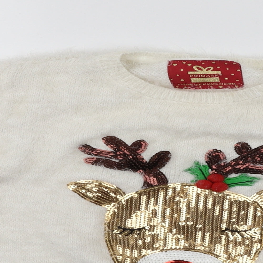 Primark  Girls White   Pullover Jumper Size 11-12 Years  - Christmas Jumper