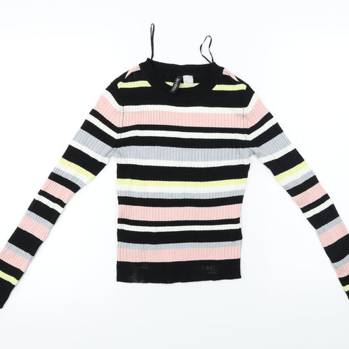 H&M  Womens Black Striped  Pullover Jumper Size S