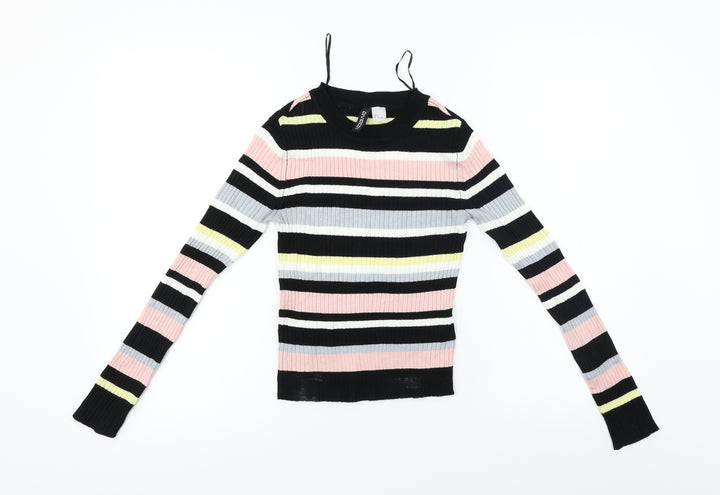 H&M Womens Black Striped Pullover Jumper Size S