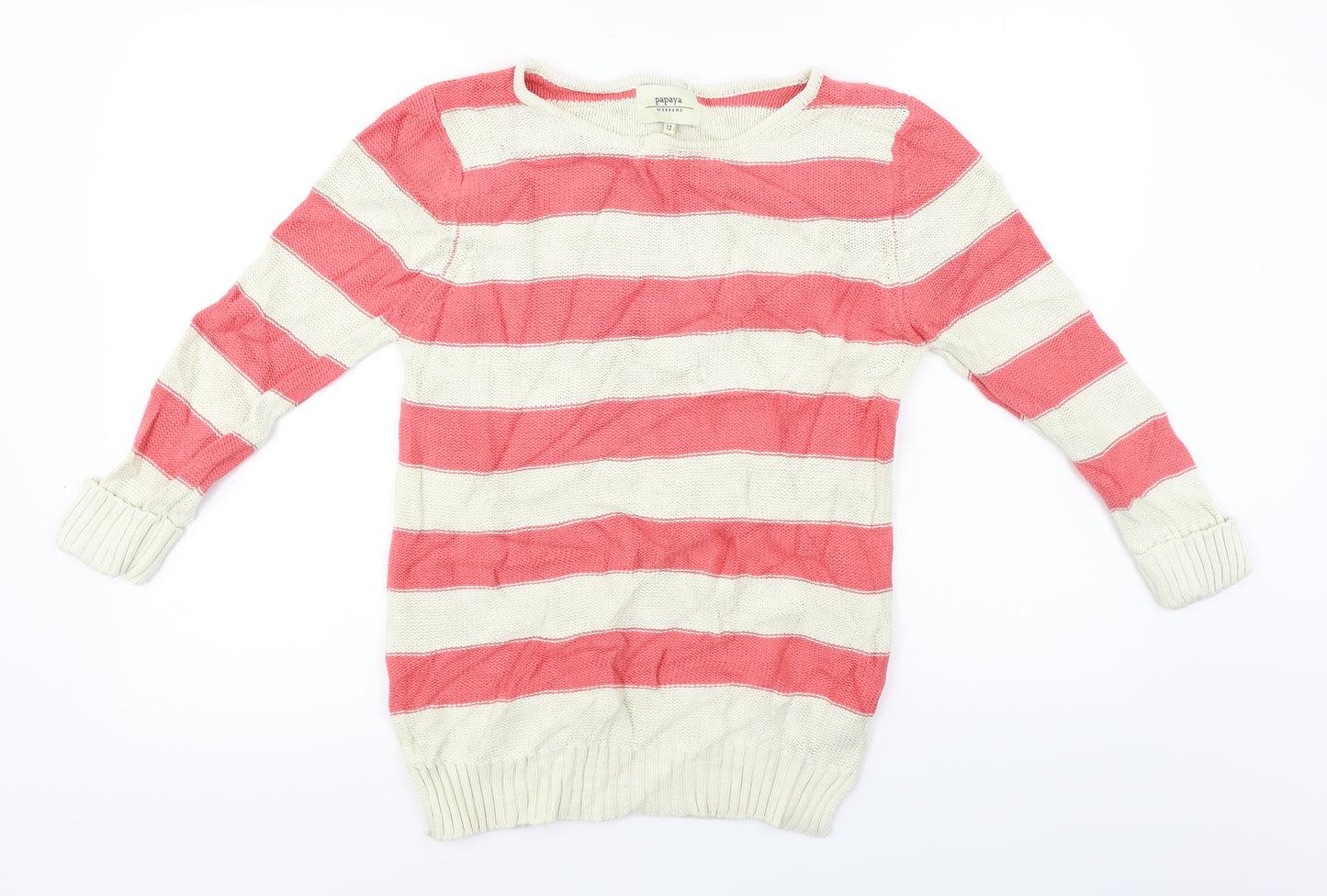 Papaya  Womens Ivory Striped  Pullover Jumper Size 12