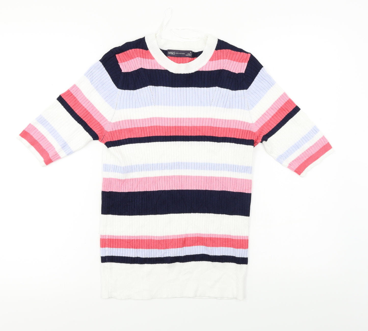 Marks and Spencer  Womens White Striped  Pullover Jumper Size 12