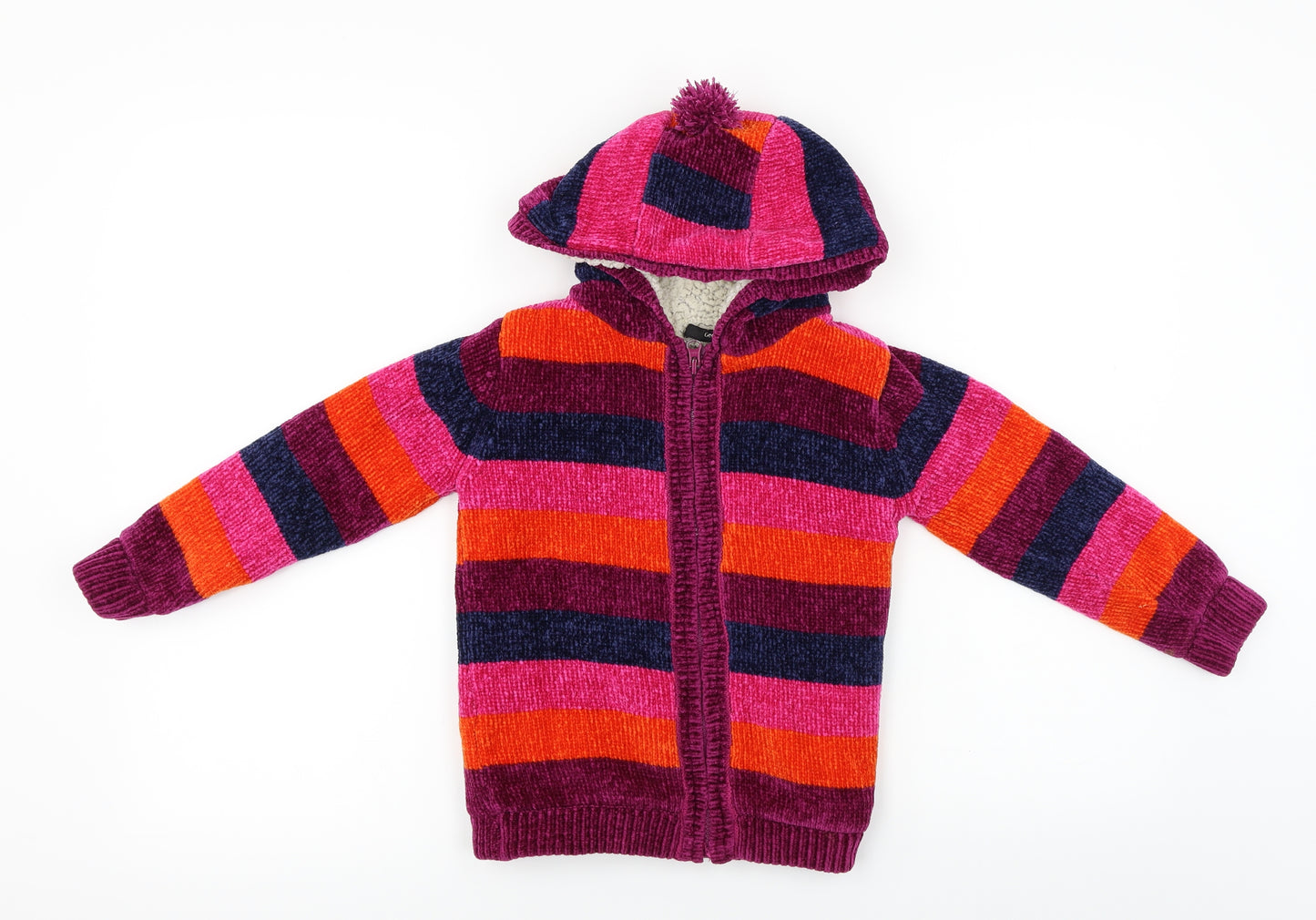 George  Girls Purple Striped  Jacket Coat Size 5-6 Years
