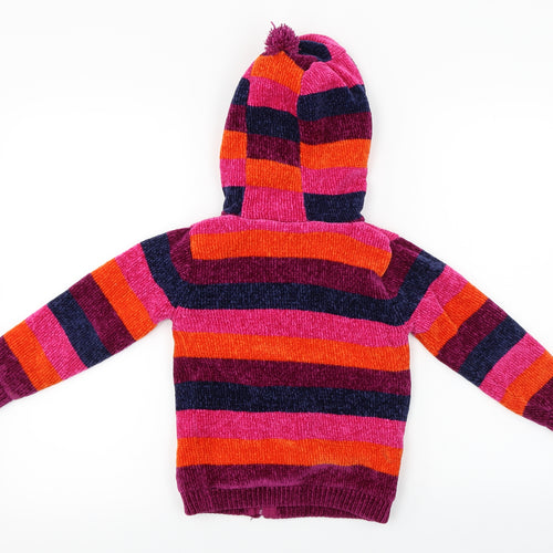 George  Girls Purple Striped  Jacket Coat Size 5-6 Years