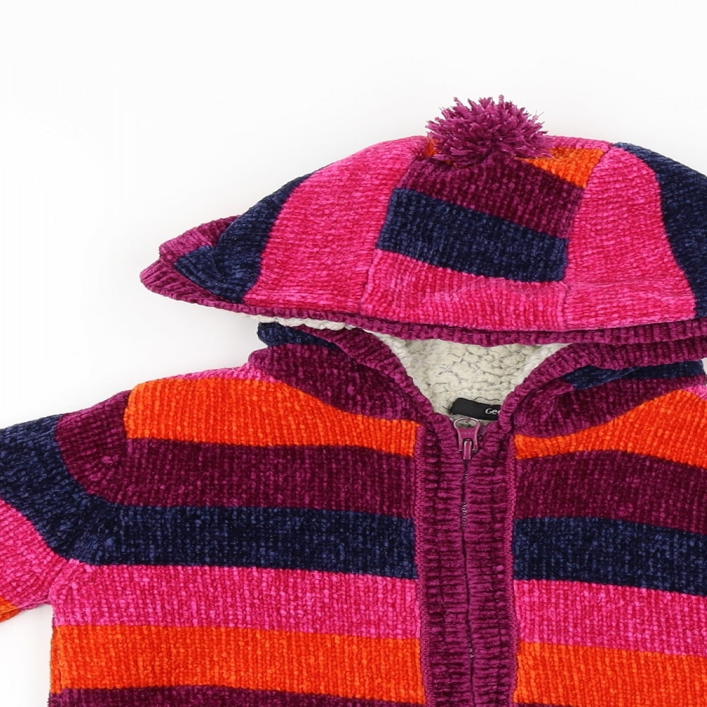 George  Girls Purple Striped  Jacket Coat Size 5-6 Years