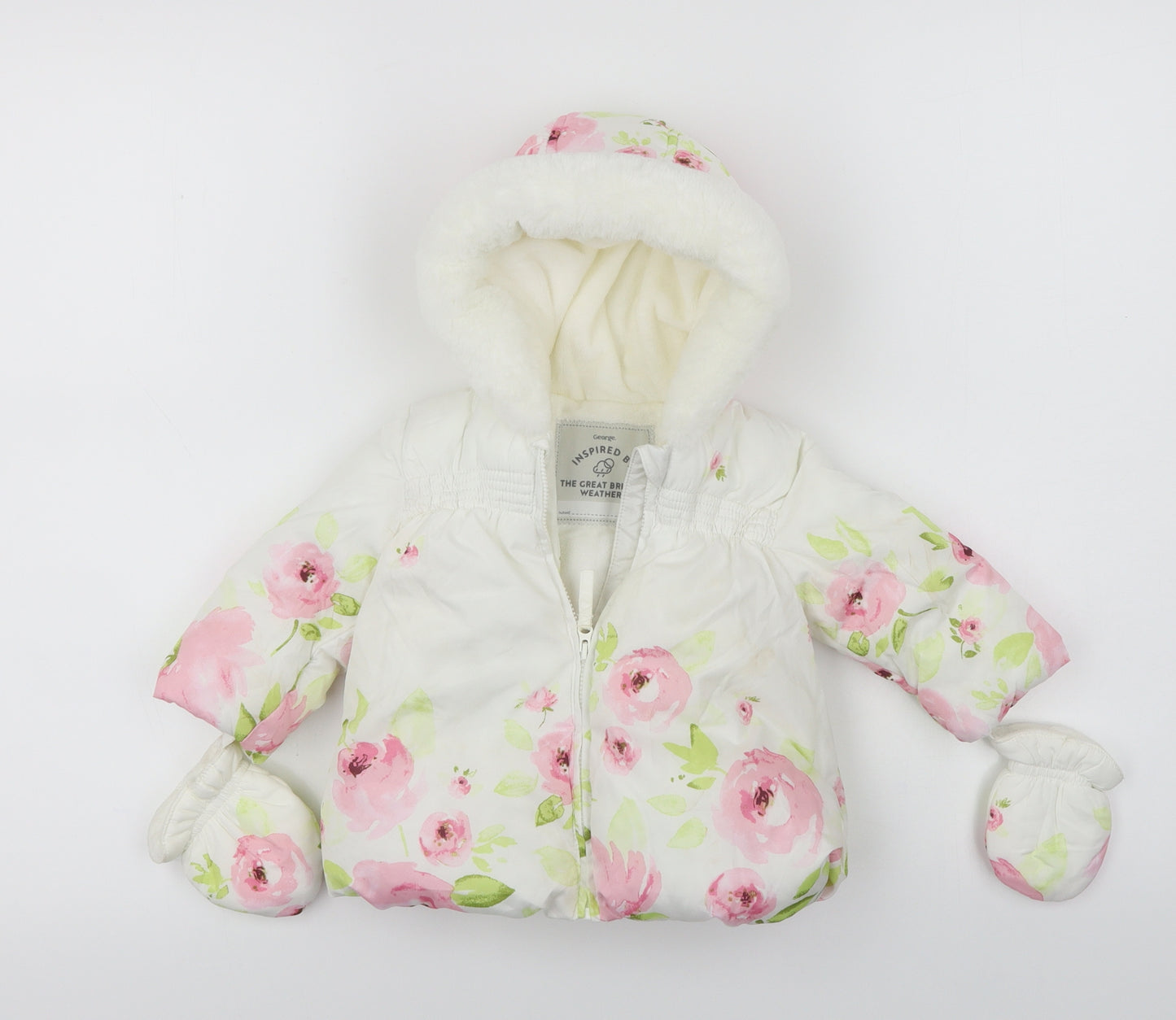 George  Girls White Floral  Jacket Coat Size 3-6 Months