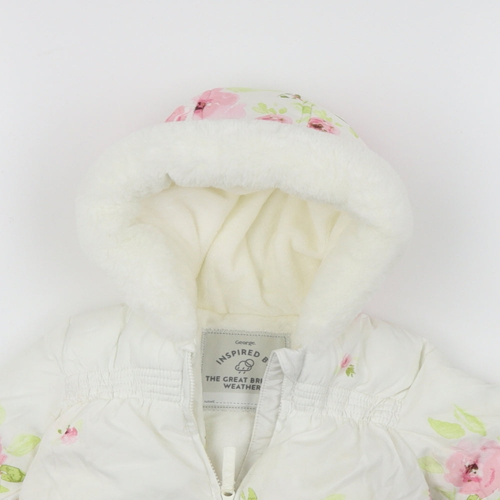 George  Girls White Floral  Jacket Coat Size 3-6 Months