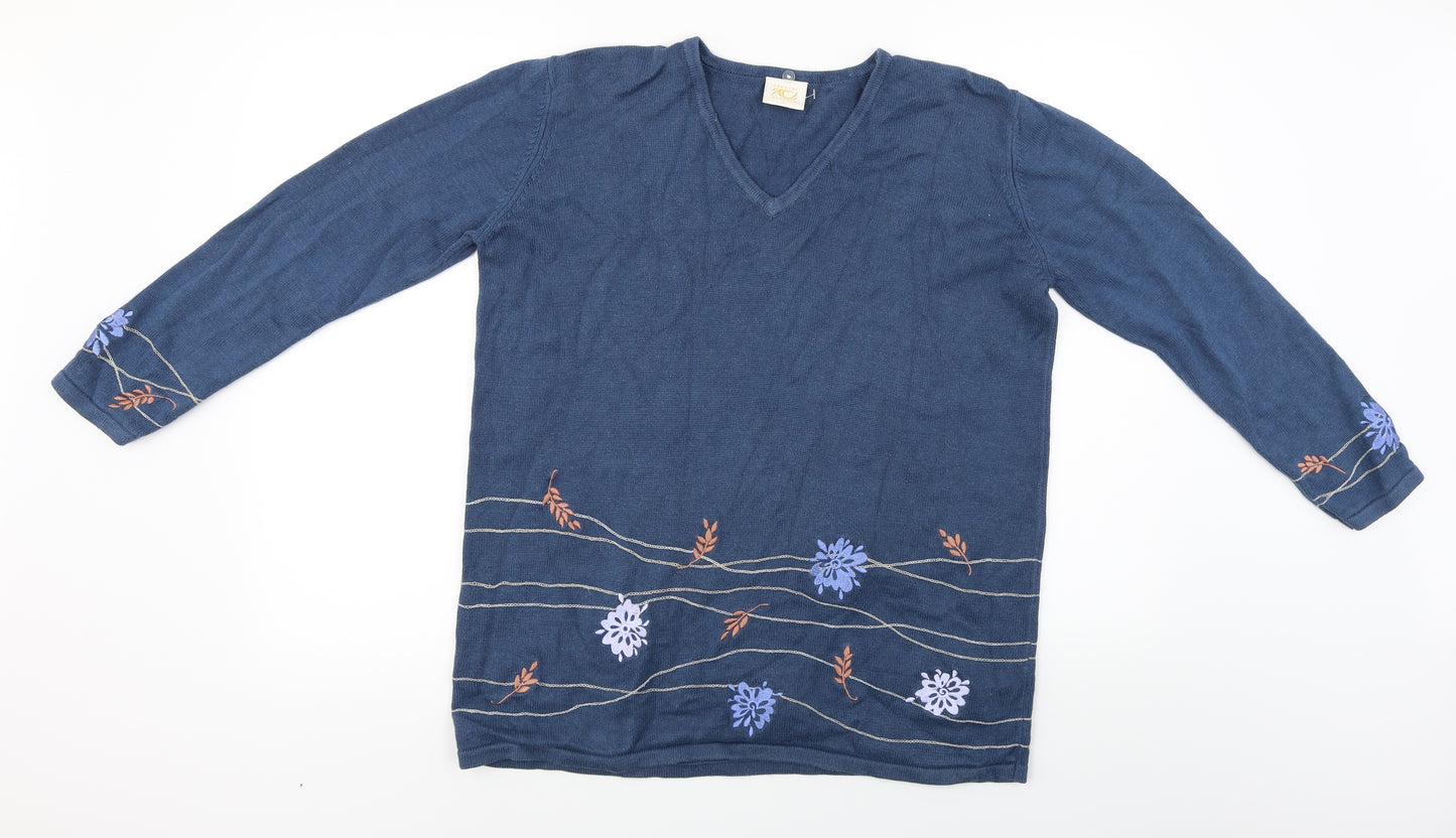 Country Casuals  Womens Blue Floral  Pullover Jumper Size L