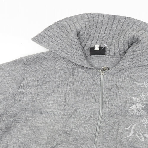 Florida  Womens Grey Floral  Full Zip Jumper Size L