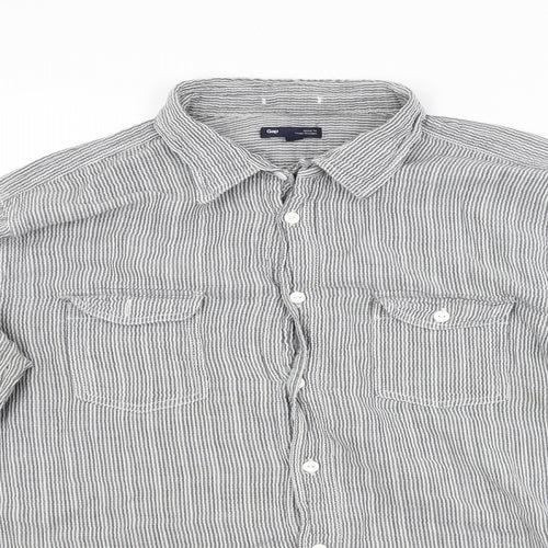 Gap Mens Grey Striped   Button-Up Size L