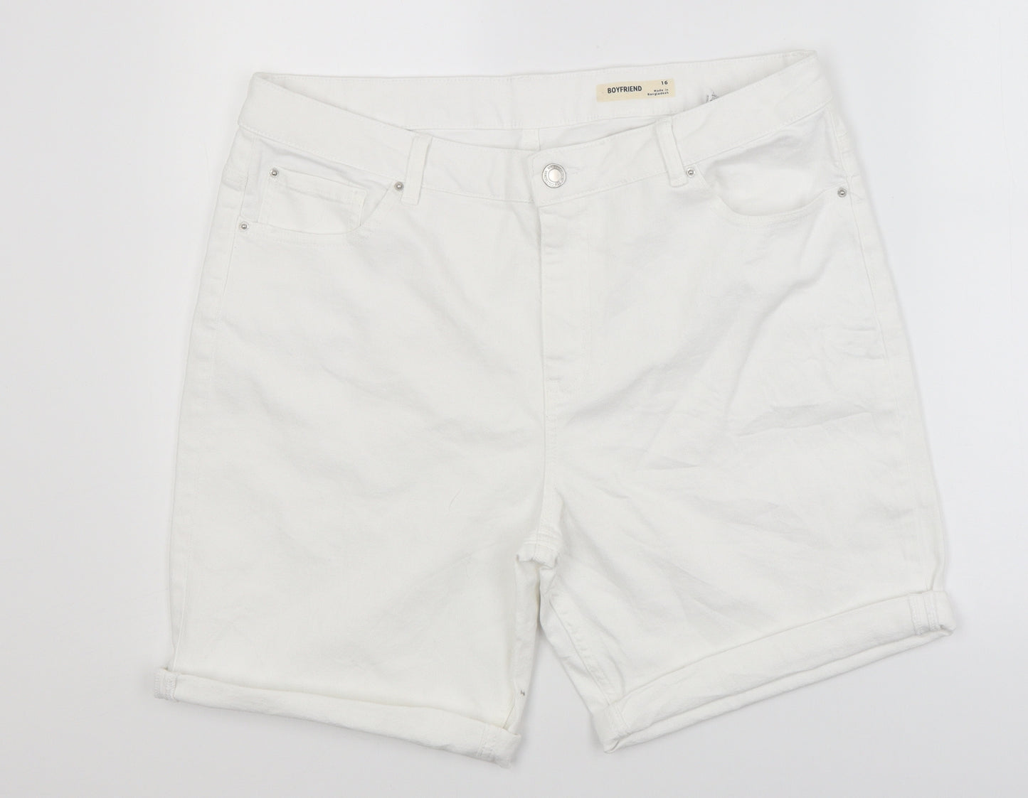 Marks and Spencer Womens White  Denim Boyfriend Shorts Size 16