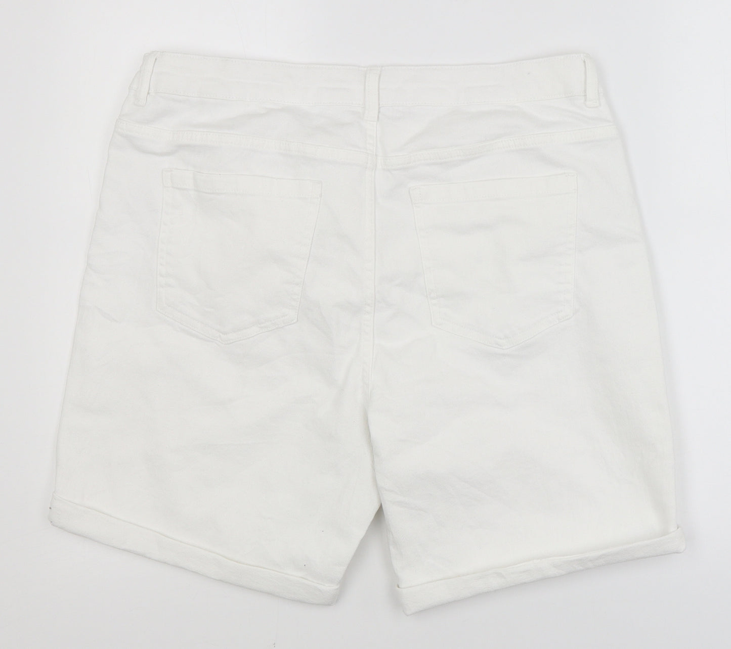 Marks and Spencer Womens White  Denim Boyfriend Shorts Size 16