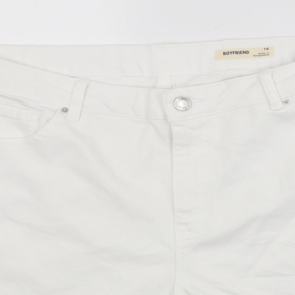 Marks and Spencer Womens White  Denim Boyfriend Shorts Size 16