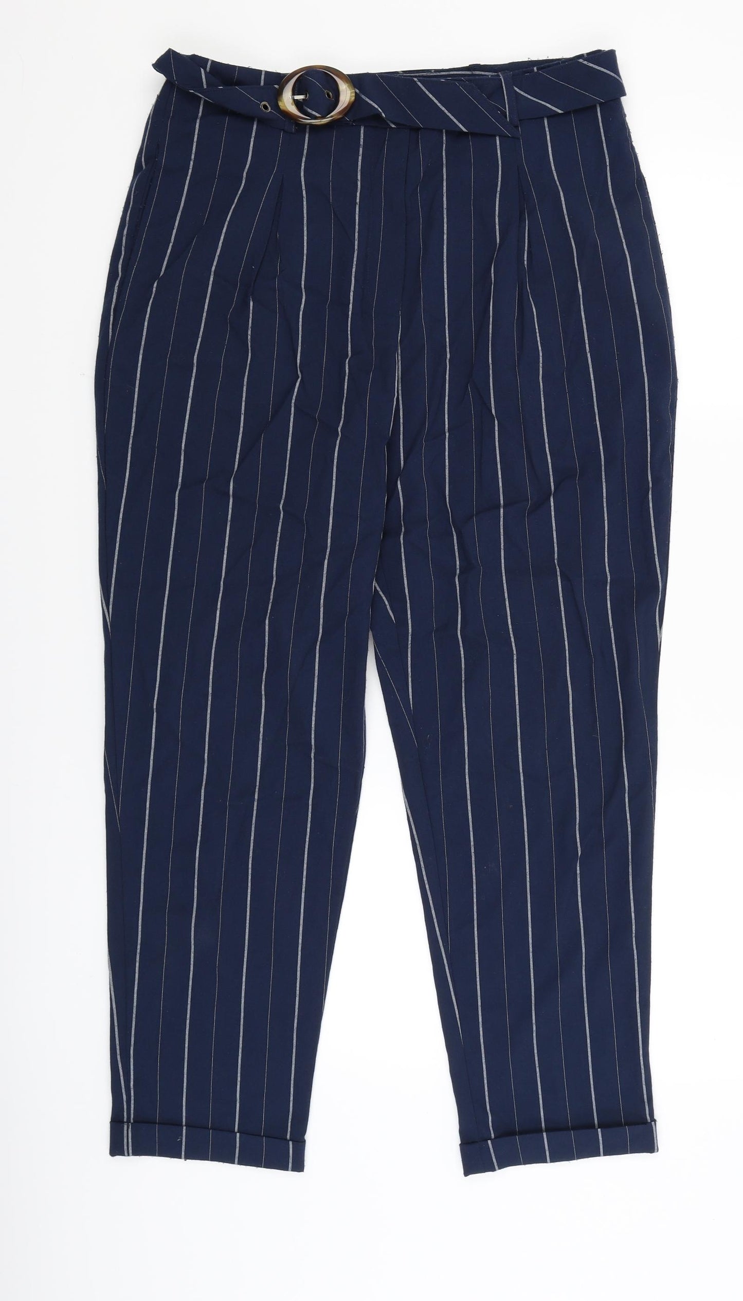 Oliver Bonas Womens Blue Striped  Trousers  Size 12 L27 in
