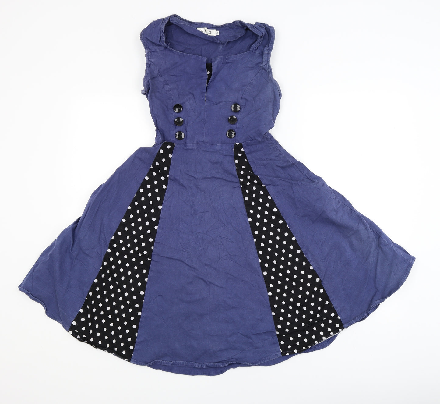 Smys Womens Blue Polka Dot  Fit & Flare  Size 14