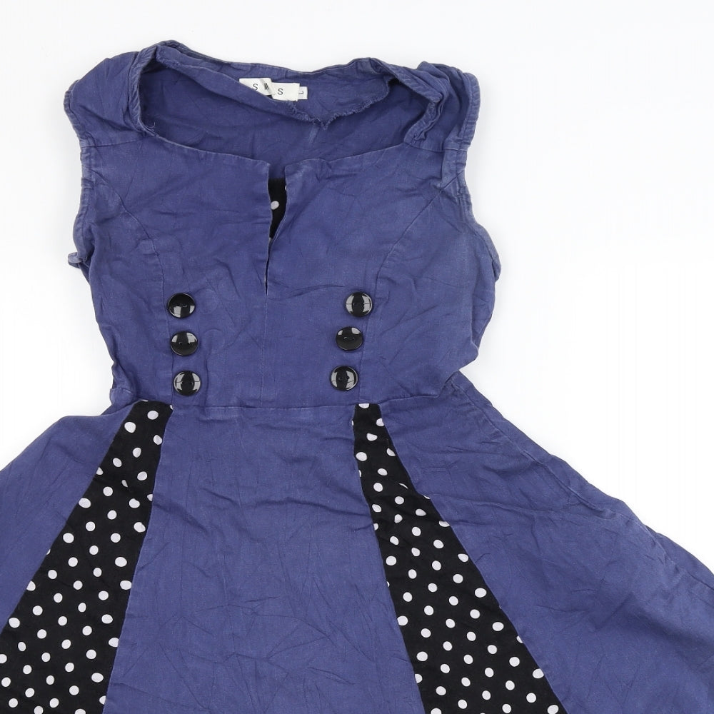 Smys Womens Blue Polka Dot  Fit & Flare  Size 14