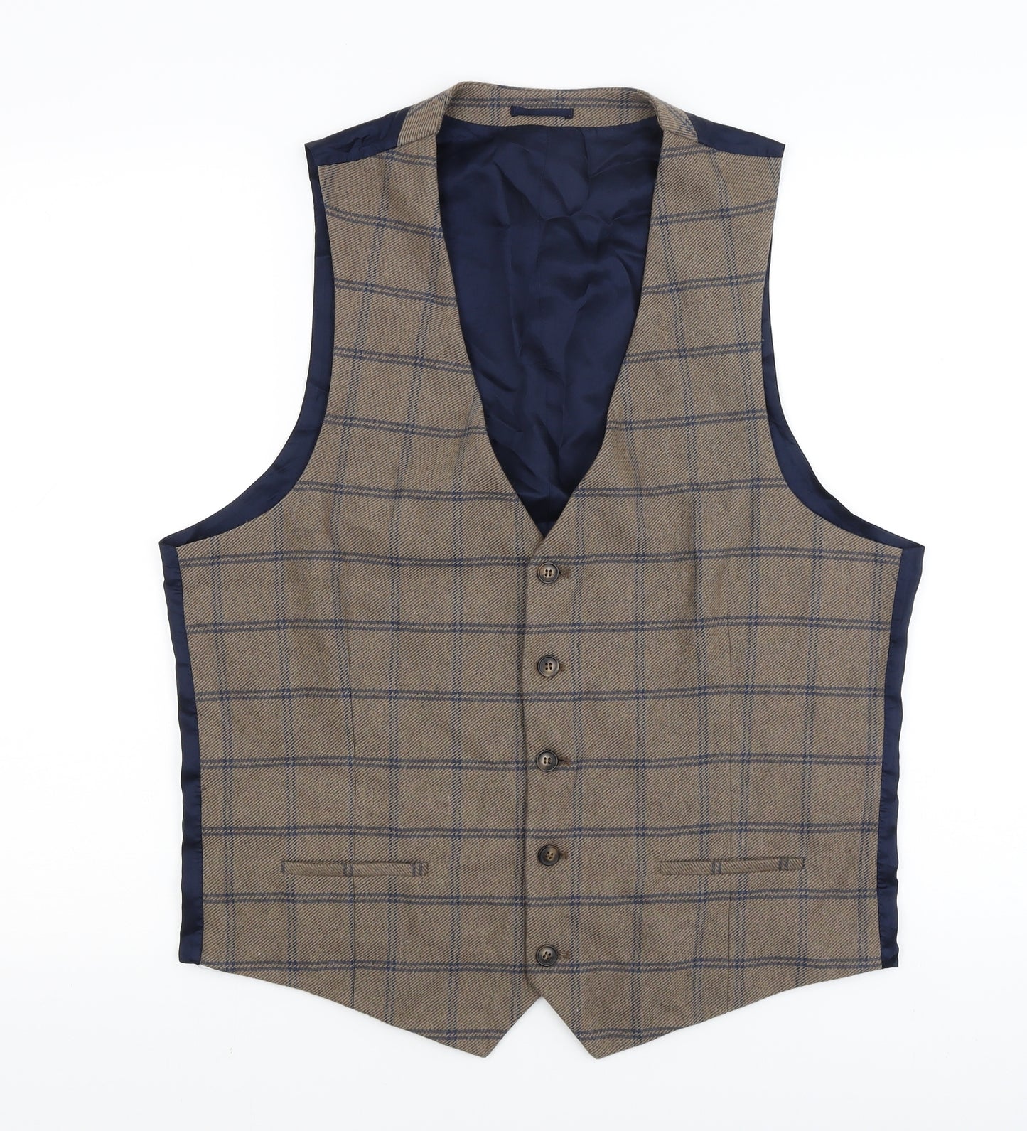 River Island Mens Brown Plaid  Jacket Suit Waistcoat Size XL