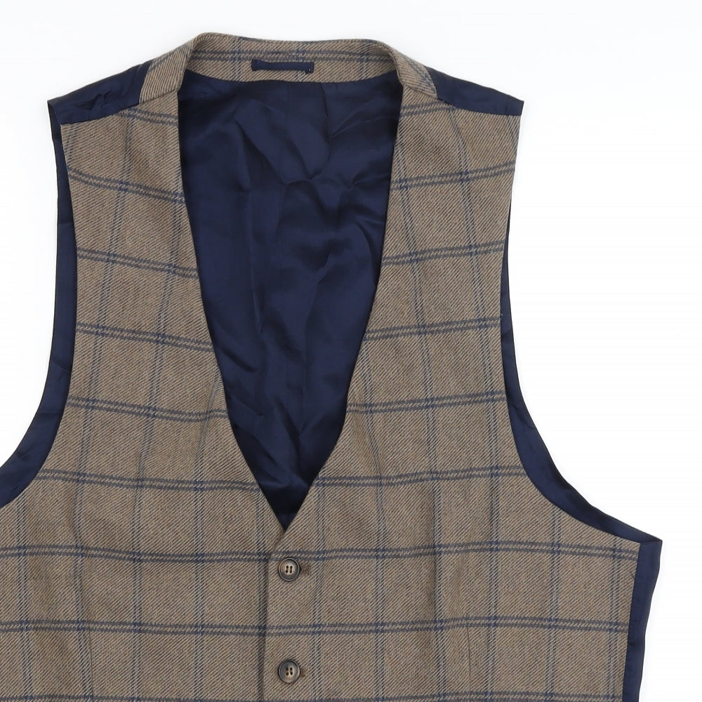 River Island Mens Brown Plaid  Jacket Suit Waistcoat Size XL