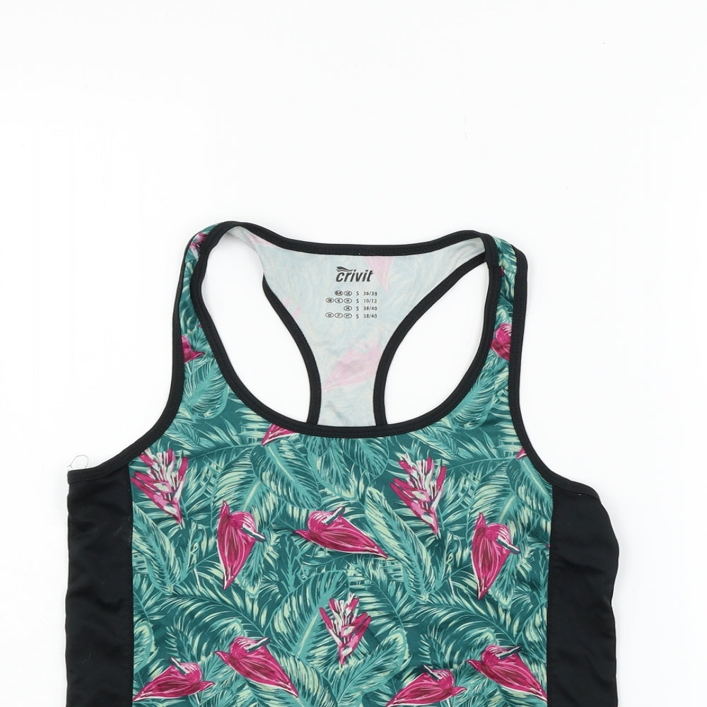 Critvit Womens Green Floral  Basic Tank Size S