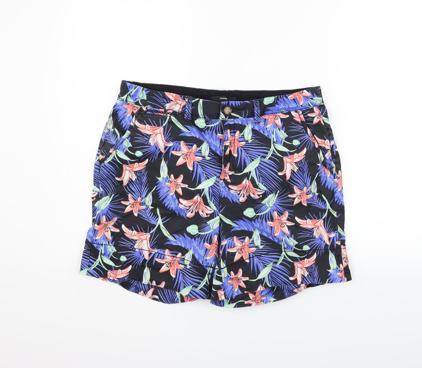 George Womens Blue Floral  Chino Shorts Size 14