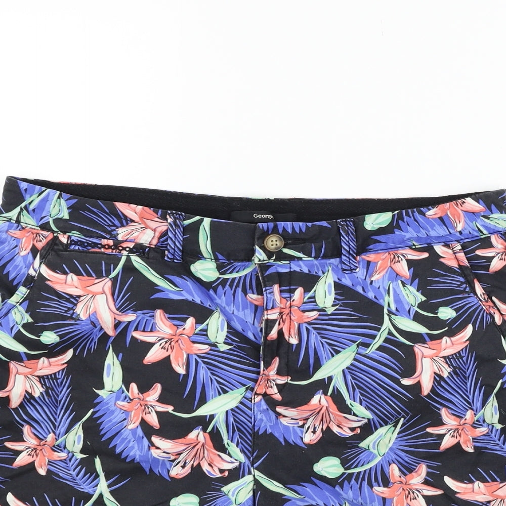 George Womens Blue Floral  Chino Shorts Size 14