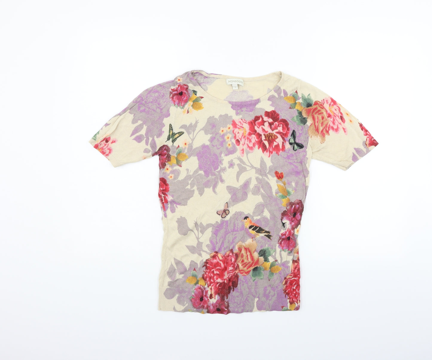 Monsoon Womens Beige Floral  Basic T-Shirt Size S