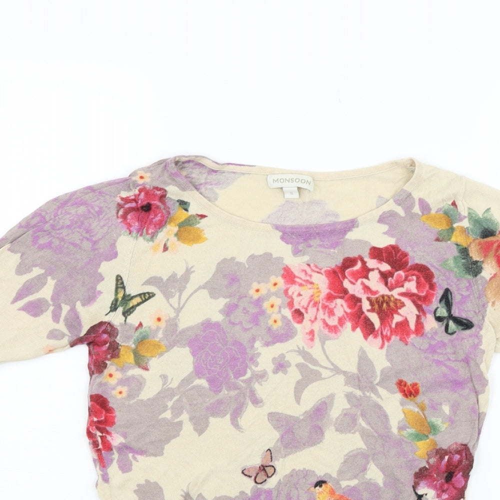 Monsoon Womens Beige Floral  Basic T-Shirt Size S
