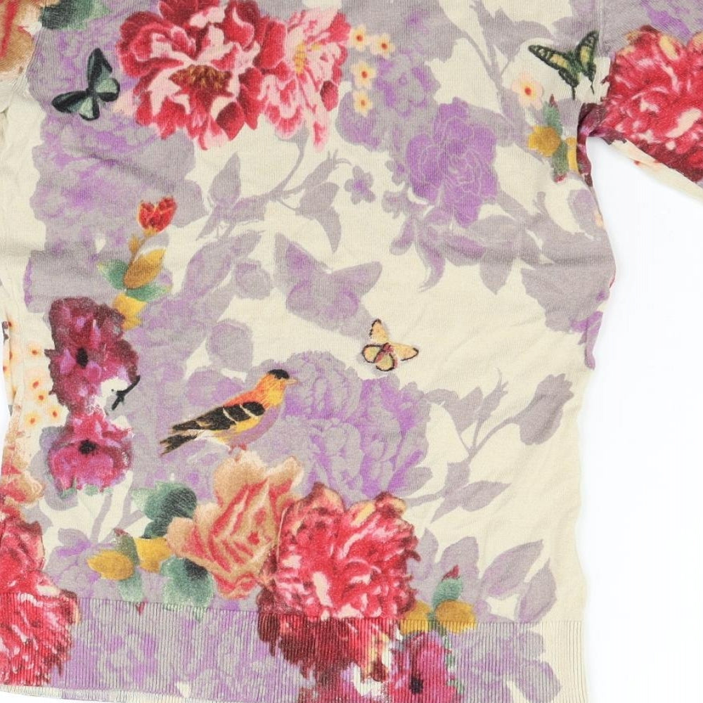 Monsoon Womens Beige Floral  Basic T-Shirt Size S