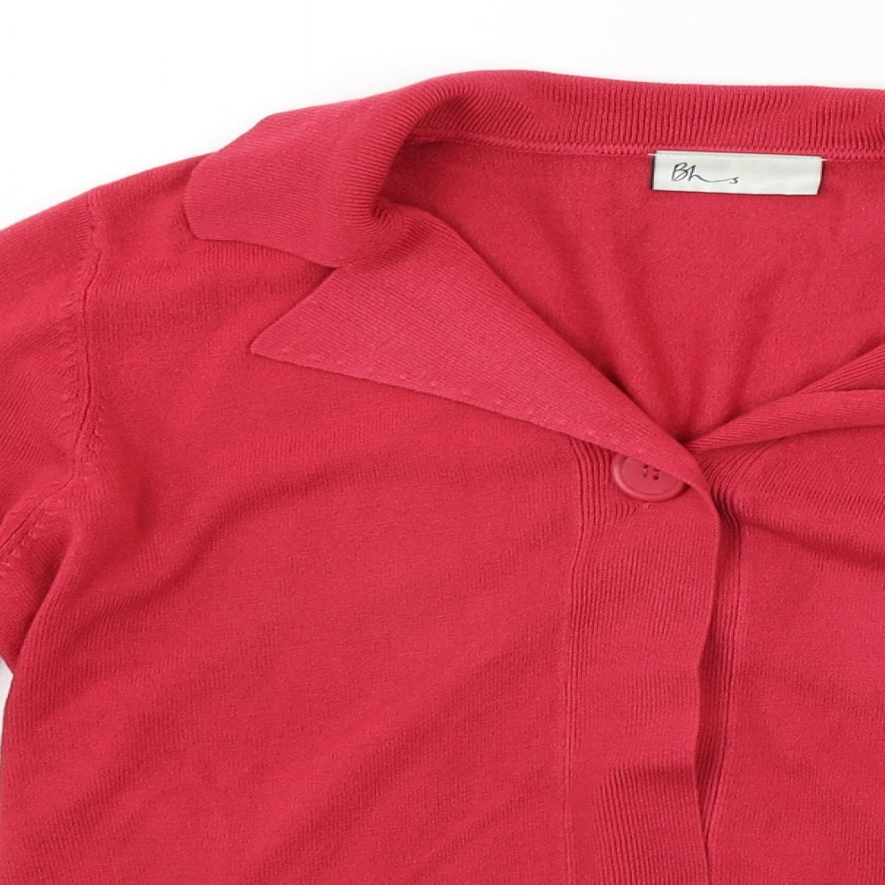 BHS Womens Red Houndstooth  Cardigan Jumper Size 16