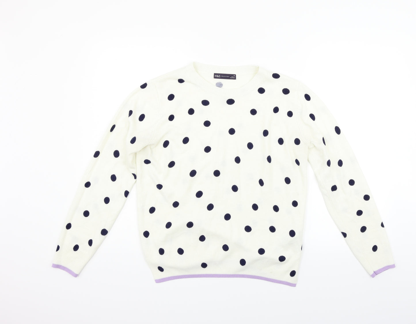 Marks and Spencer Womens White Polka Dot  Pullover Jumper Size 10