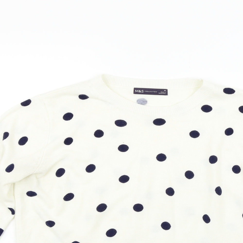 Marks and Spencer Womens White Polka Dot  Pullover Jumper Size 10