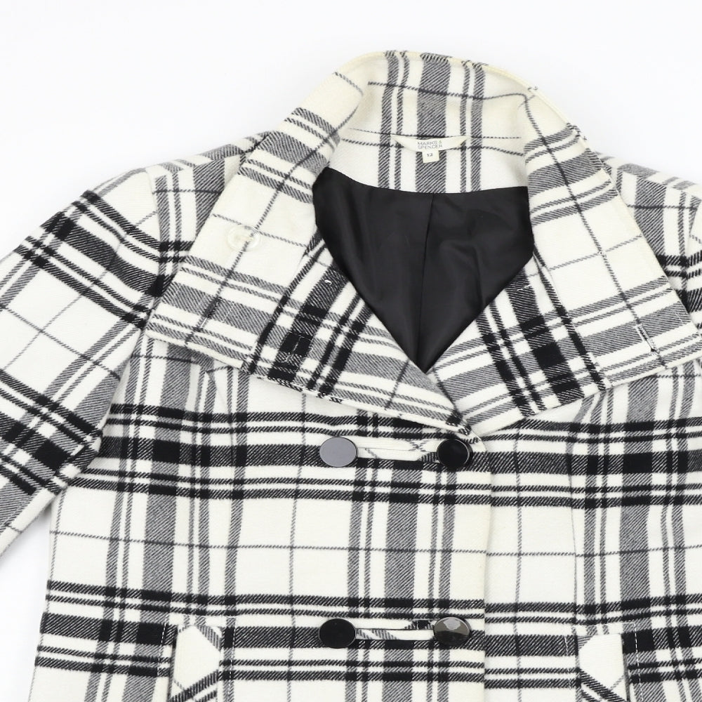 Marks and Spencer Womens White Check  Jacket Coat Size 12