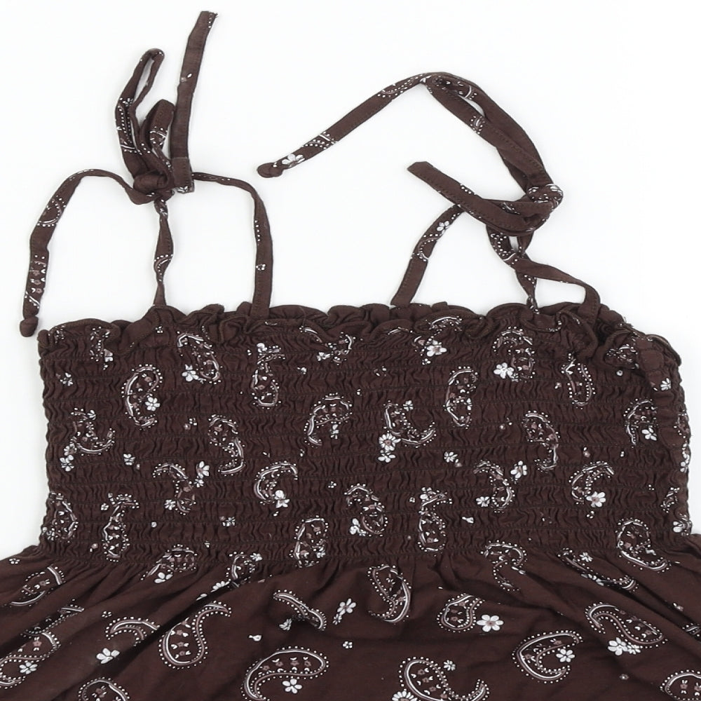 Preworn Womens Brown Geometric  Basic Blouse Size 10