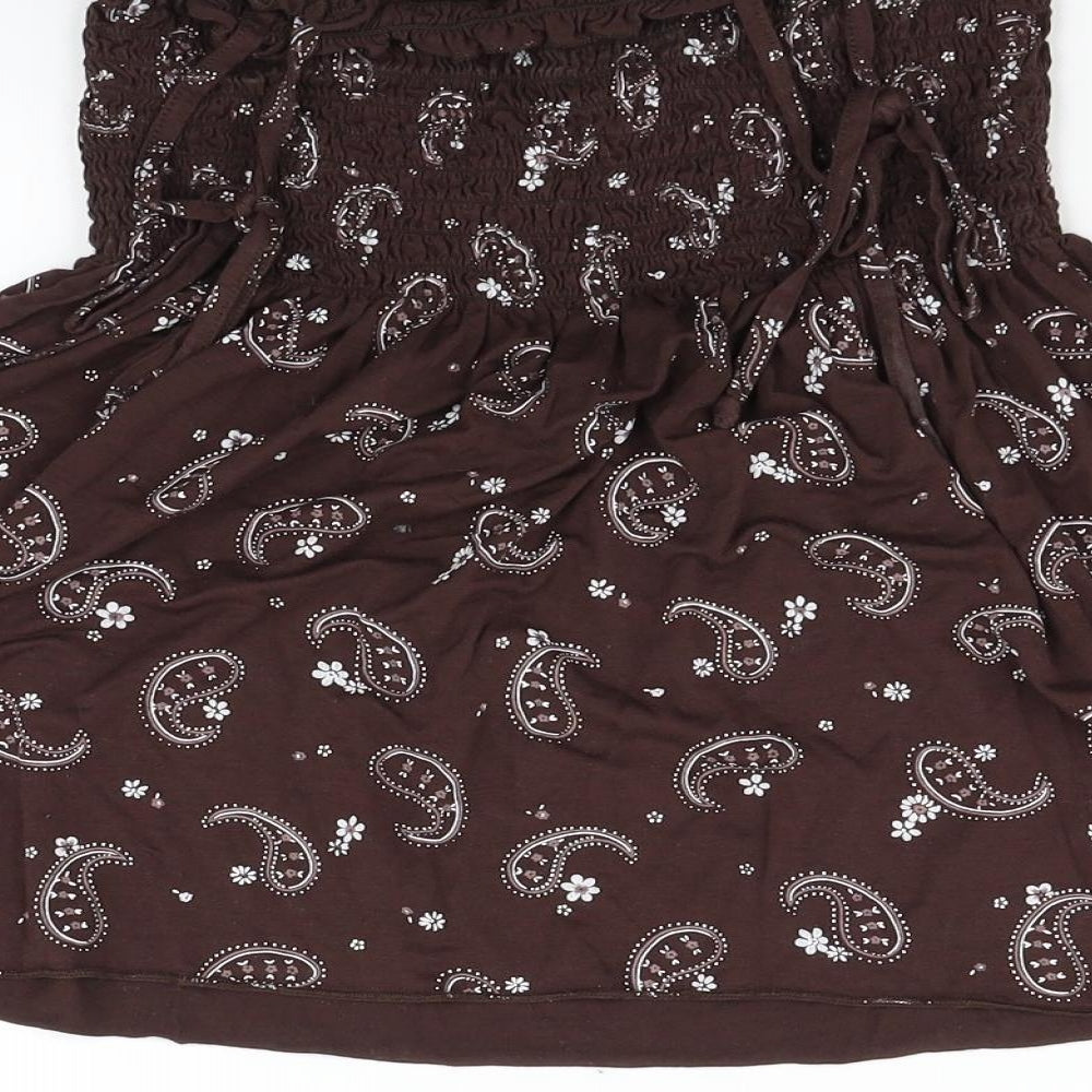 Preworn Womens Brown Geometric  Basic Blouse Size 10