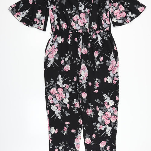 Quiz Womens Black Floral  Jumpsuit One-Piece Size L L29 in