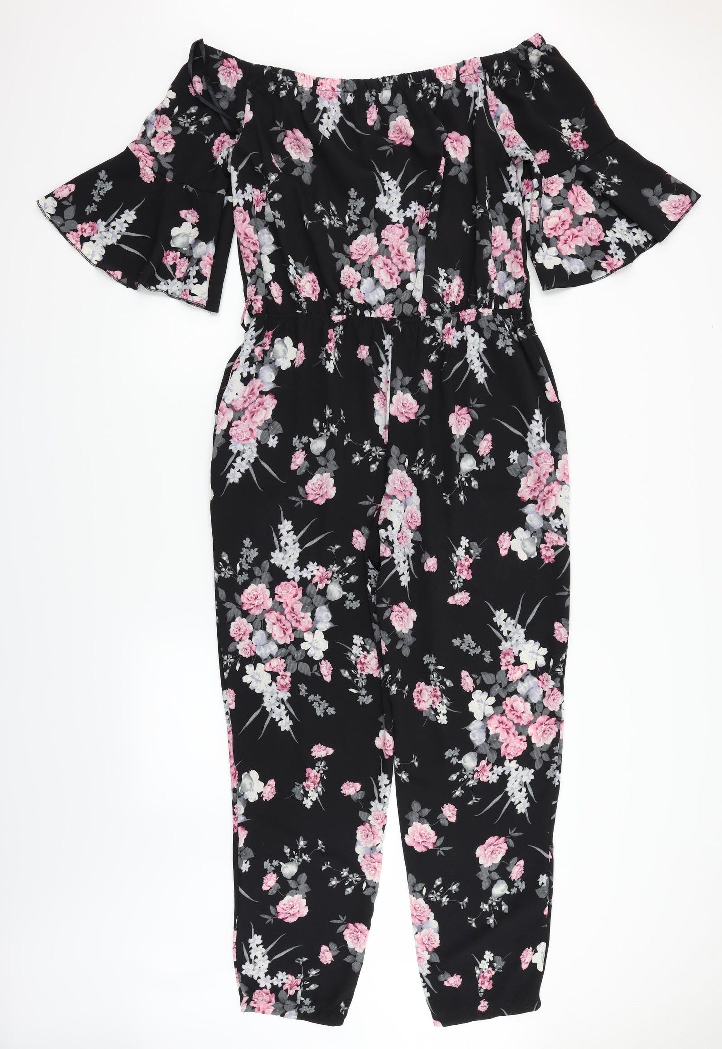 Quiz Womens Black Floral  Jumpsuit One-Piece Size L L29 in