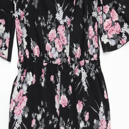 Quiz Womens Black Floral  Jumpsuit One-Piece Size L L29 in