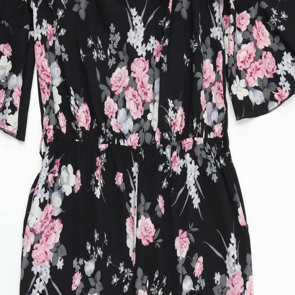 Quiz Womens Black Floral  Jumpsuit One-Piece Size L L29 in